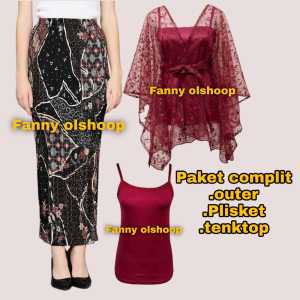 Outfit Fashion satu set outer brokat cape crop kondangan pesta seragaman bridesmaid terbaru 2024 plisket