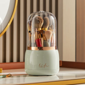 360 Degree Rotation Makeup Brush Holder - Dustproof Storage with Transparent Cover