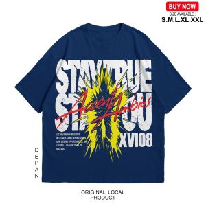 AccentAmbios Boxy fit Kaos Oversized Tshirt Steel Blue Stay True Benhur Pria dan WanitaKAOS VINTAGESKAOS AESTETHIC