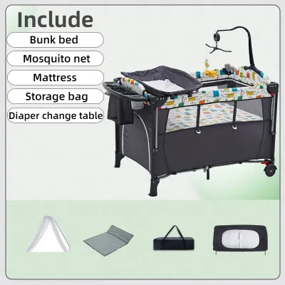 Bedside Bassinet for Baby Baby Crib with Mosquito Net Mattress Diaper Changer Portable Crib for Baby Pack and Play with Bassinet 5 in 1 Bedside Crib
