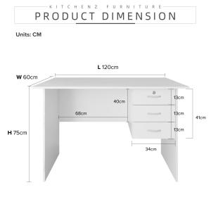 KitchenZ 120cm 4ft Writing Table Study Table with 3 Drawers Storage with 1 locker Study Desk 15mm Thick Board Durable Stable Simple Design Table