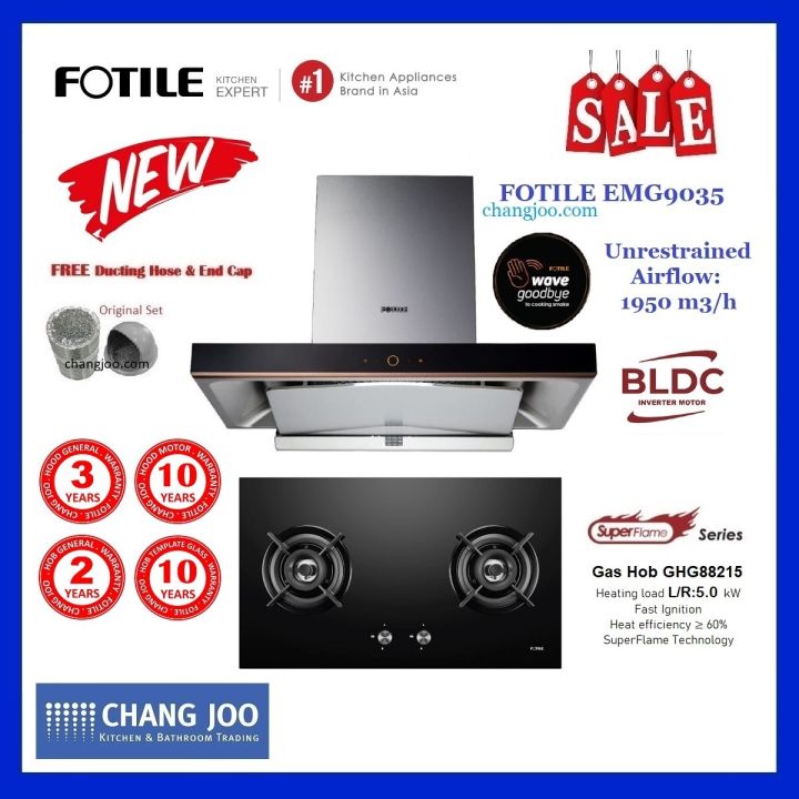 FOTILE EMG9035 Chimney Hood + GHG88215 Built-in Gas Hob | Lazada