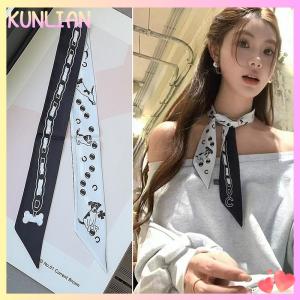 [KUNLIAN] Leopard Print Bag Skinny Silk Scarf For Women Luxury Foulard Women Tie Fashion Head Scarves