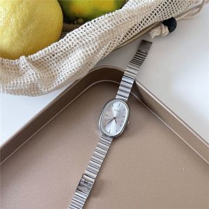 Elegant Retro Oval Watch with Stainless Steel Strap for Women - Delicate Minimalist Style Wristwatch for Students