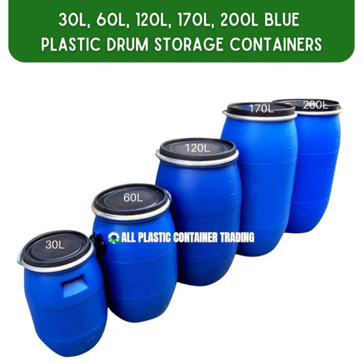 Emmagatzematge de bidons de plàstic blau 60L 120L 200LEmmagatzematge de bidons de plàstic blau 60L 120L 200L  