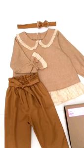 Baju anak perempuana 1 - 14 tahun karnika korean style blus dan celana panjang  bahan import