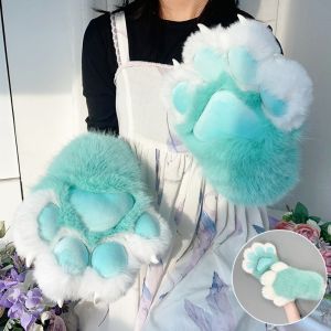 BESTITIT Cartoon Animal Fursuit Paw Gloves with Nails Faux Fur Fursuit Claw Mittens Fluffy Furry Gloves Gifts