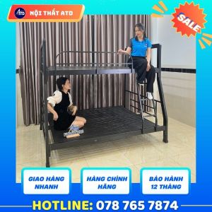Giường 2 tầng sắt hộp vuông 4x8 dày dặn chắc chắn dành cho người lớn - trẻ em.