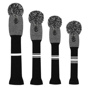 Scott Edward 4pcs/Set Golf Club Head Cover Wood Driver 1 3 5 Fairway Woods Hybrid Headcovers Long NeckPersonalised Pattern Cute Pom Elastic YarnProtect Golf from Scratches and Decorate Golf Bags for Goler Men and Women