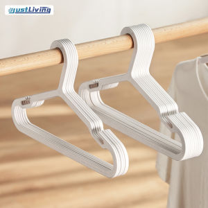 JustLiving 5 Packs Household Non-slip Clothes Hanger Durable Plastic Seamless Hanger Wet and Dry Clothes Hangers Smooth White Wardrobe Hanger Thicken Non-marking Clothes Support Hanger