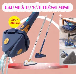 Cây Chổi Lau Nhà Lau Kính Tự Vắt Hình Tam Giác Xoay 360 Độ Đa Năng