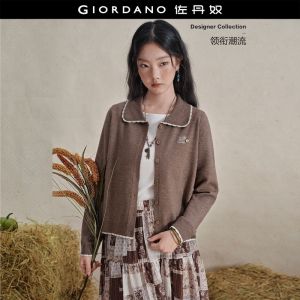 GIORDANO Women Cardigans Scallop Trim Collared Cardigans Embroidery Fashionable Casual Relaxed Cardigans 18356318