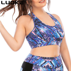 LUOKE Sport Bra Sports Wear Women Underwear with Chest Pad Blue Pattern Good Shockproof Effect