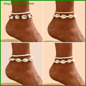 AngelCity Fashion Store 2PCS Bohemia Natural Anklets For Women Small Resin Beads Summer Beach Barefoot Ankle Bracelet Leg Chain Foot Jewelry