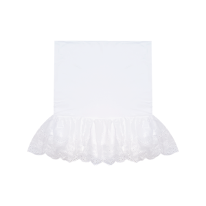 กระโปรงสั้นสีขาว ทรงเอ ผ้าคอตตอน มีซับด้านในเป็นกางเกง ชายกระโปรงแต่งระบายผ้าลูกไม้ฉลุ กระโปรงกางเกง #2434