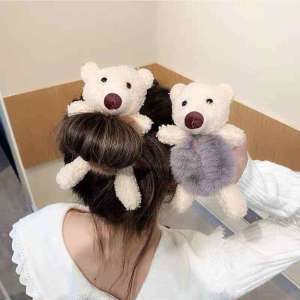 Lovely girls house Korea Style Creative Hollow out Plush Bear Rabbit Cute Cartoon Doll Hair Ring Hair Band for Women Gilrs Birthday Gift