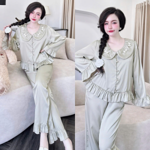 Đồ Ngủ Pijama Lụa HEUN YOUNG Bộ Pijama Tiểu Thư Tay Dài Quần Dài 95cm Mềm Mịn Cao C.ấp 45-68kg