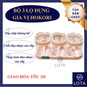 BỘ 3 LỌ ĐỰNG GIA VỊ HOKORI combo hũ nhựa chứa gia vị nguyên liệu nấu ăn cả set phù hợp với mọi không gian nhà bếp LOTA SHOP
