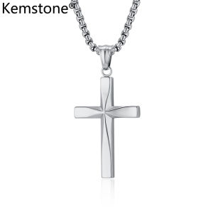Kemstone Stainless Steel Cross Pendant Necklace for Mens Gold Plated Necklaces Jewelry