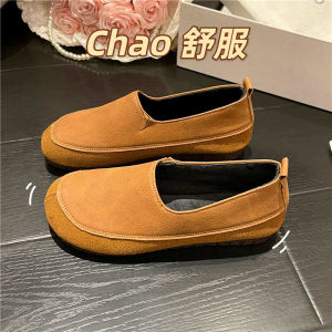 Mùa hè phong cách Hàn Quốc mới phẳng của phụ nữ Giày thường thấp miệng chất liệu da thật duy nhất lớp Giày gót thấp 1 Slip-On Round-Toe Giày lười