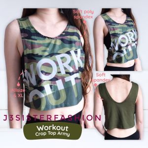 BAJU crop OLAHRAGA workout crop army atasan outer baju senam atau setelan zumba aerobik fitness