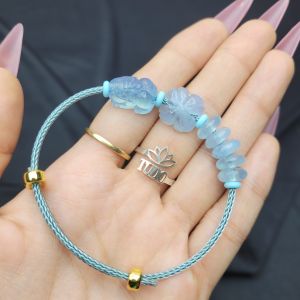 Q1322 Vòng cáp ngũ điếu cỏ 4 lá tỳ hưu Aquamarine Thủy và Mộc - Phong Thuỷ TUDO P
