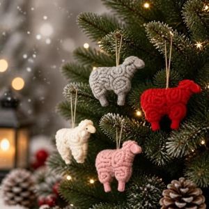 OOC Wool Sheep Doll Curly Fur Felt Little Lamb Hanging Pendant Soft Plush New Year Xmas Decoration Christmas