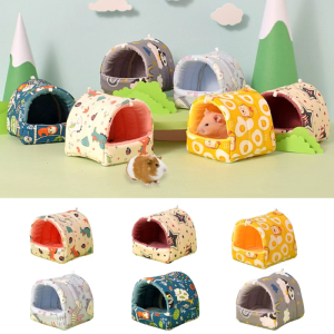 Soft Pet Bed Cute Print Hideaway House Winter Cage Hanging Bed Ferrets Sleeping Bed Small Animal Hamster Cage Accessory