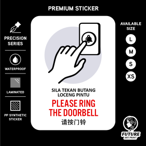 Please Ring the Doorbell Button. Sticker Sign Signage Notice Label. Door Bell.