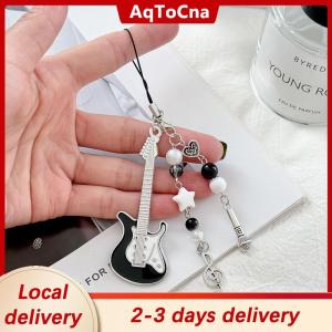 [COD] AqToCna Ship within 24 hours Cute Guitar Microphone Bead Mobile Phone Chain Charm Sweet Keychain Backpack Musical Note Pendant Bag Hanging Ornament Girl Gift