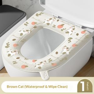 JJT Cute Cat Printed Waterproof Toilet Seat Cover Easy Clean & Reusable Non-Slip Adhesive Design for All Seasons