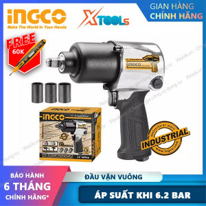 Máy siết bulong dùng khí nén 1/2" Ingco AIW12562 mômen 610nm đầu vào khí 1/4" ống khí 3/8"  áp suất khí 6.2bar tặng kèm 3 đầu tuyp bulong