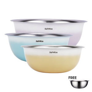 SUPVIBE 3pcs 316 Stainless Steel Colander Bowl Set Kitchen Strainer Rice Washing Bowl Vegetables Fruit Drainer Basket