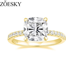 ZOESKY 925 Sterling Silver Rings Cushion Cut Cubic Zirconia CZ Engagement Rings 3.5CT Gold Wedding Bands for Women Promise Rings Size 4-10
