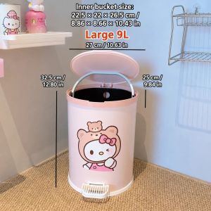 Sanrio HelloKitty MyMelody Silent StepOn Trash Can With Lid Household Bathroom Waste Storage Bin Kitchen Girls Room Waste Bucket2026