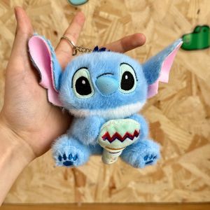 SKYJS Cartoon Stitch Doll Pendant Kawaii Fluffy Plush Cartoon Keychain Summer Series Food Stuffed Anime Figure Boys/Girls