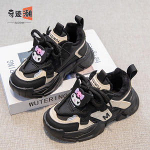 Christmas gifts Halloween Kuromi Girls Sports Shoes 2025 Autumn Winter New Anime Kawaii Casual Shoes Sanrio Childrens Cartoon Thick Warm Cotton Shoes