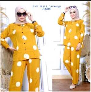 POLKADOT SET DAILY JUMBO - Setelan Baju Dan Celana Wanita Kekinian Jumbo LD 120 One set Rayon Terbaru - Jambol Joyo