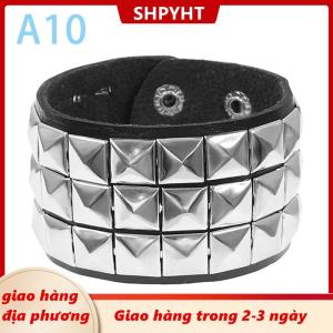 [COD] SHPYHT Giao hàng địa phương 90S Thời Trang Phong Cách Punk Vòng Đeo Tay Cá Tính PU Da Ba Hàng Gai Vòng Đeo Tay Vuông Bangle 2024 Đảng Trang Sức Quà Tặng