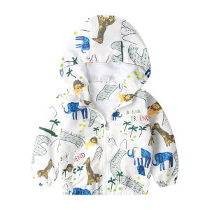 Children Boys and Girls Animal Giraffe European and American Style Printed Hooded Zipper Windproof Warm Jacket Air Conditioning Clothes Tide
