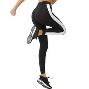 Phụ nữ bên sọc eo cao quần Yoga ôm bụng 4 cách quần legging co giãn màu tương phản quần cho chạy tập luyện