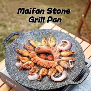 Non-stick Stone Cooker Round BBQ Grill Pan Cast Iron Frying Pan Flat Pancake Griddle