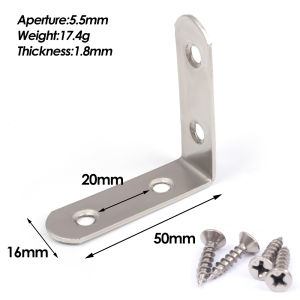 20Set Stainless Steel Angle Code 90° Straight L-shaped Thickened Corner Code Bracket Fastener for Wood Furniture Cabinet Accessories