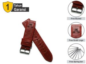 Tali Jam Kulit Sapi Asli Pullup Custom Grafir Logo Warna Merah TJ11323 Garansi 1 Tahun