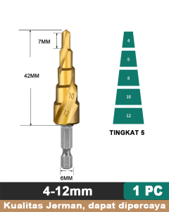 Mata Bor Pagoda 4 12 20 32mm 3PCS Hole Saw Spiral HSS Steel Titanium Coating besi Multi Step Drill dril HSS Pagoda Tangga Payung Drill Bits pagoda Cone drill