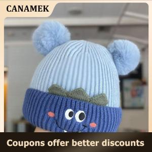 【 CANAMEK 】 Cute Baby Winter Warm Knitted Hat Double Pompom Baby Hat Ear Protection Cap Cold Proof Knitted Hat
