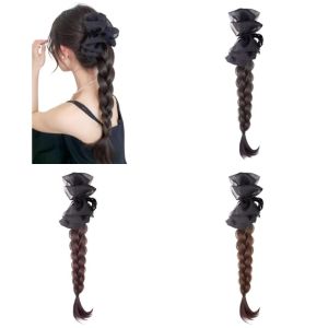 JON09 Cloud Bubble Twist Braid Synthetic Wig Sweet Temperament Pony Tail Hair Piece Braid Hair Wig Bag Clip Bow High Ponytail Women