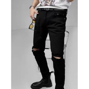 Fashion black ripped jeans mens summernew arrivalk-stylesilmskinny jeanscasual pantstrendy design