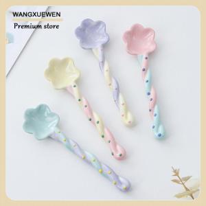 [COD] 1 cái gốm dài xử lý muỗng dễ thương Kem tay sơn tráng miệng muỗng với dài xử lý Bộ đồ ăn nhà bếp phụ kiện