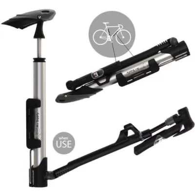 Bơm xe đạp mini GIYO-GM71 thân nhôm có đồng hồ áp suất 120psi/9kg